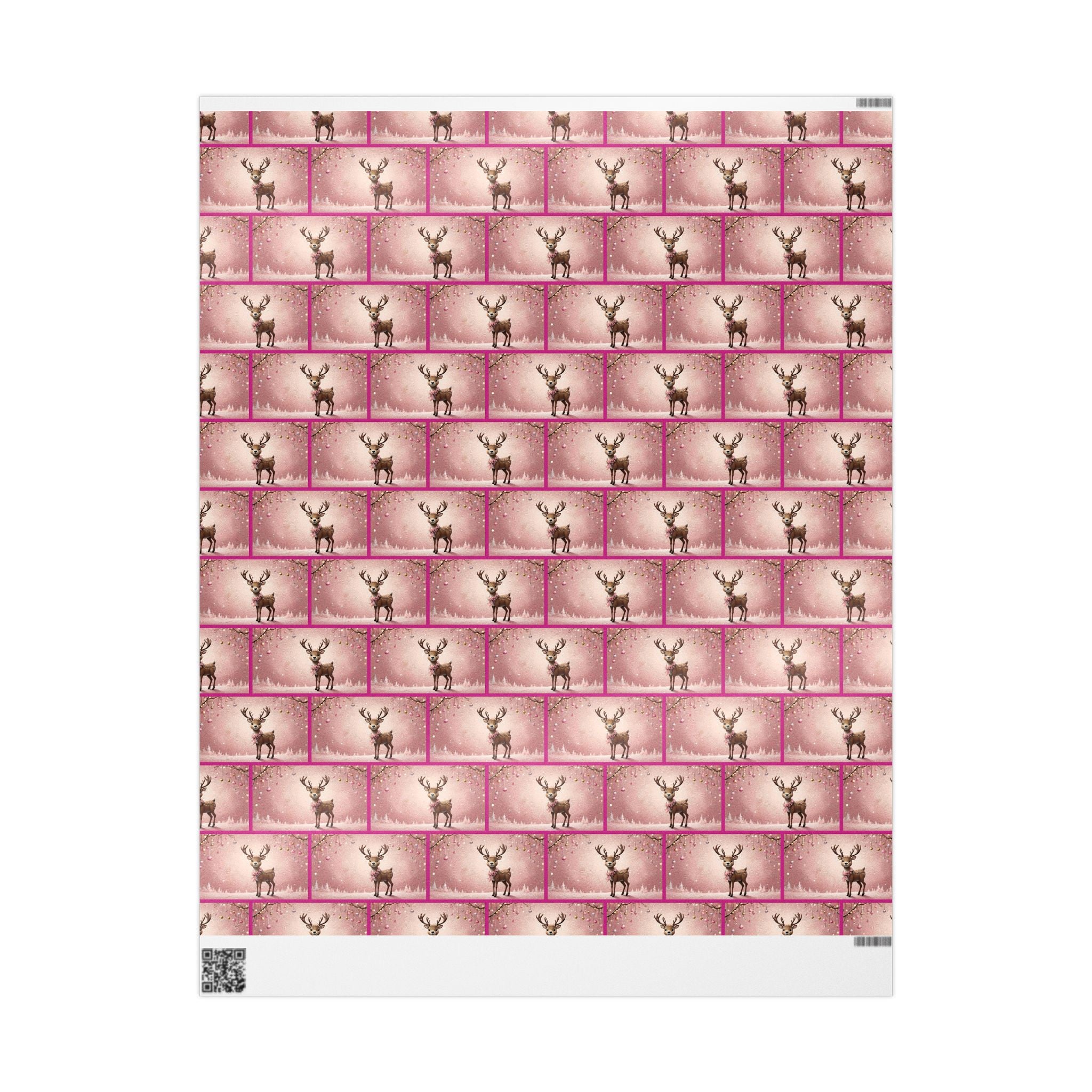 Pink Reindeer Holiday Scene, Christmas Gift Wrap Paper