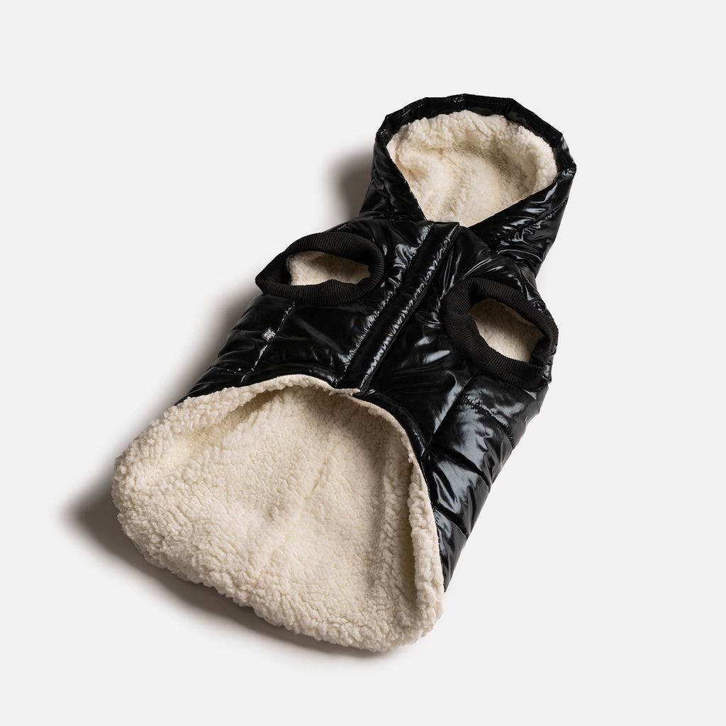Emma Dog Jacket – Shiny Black Water-Resistant Winter Coat with