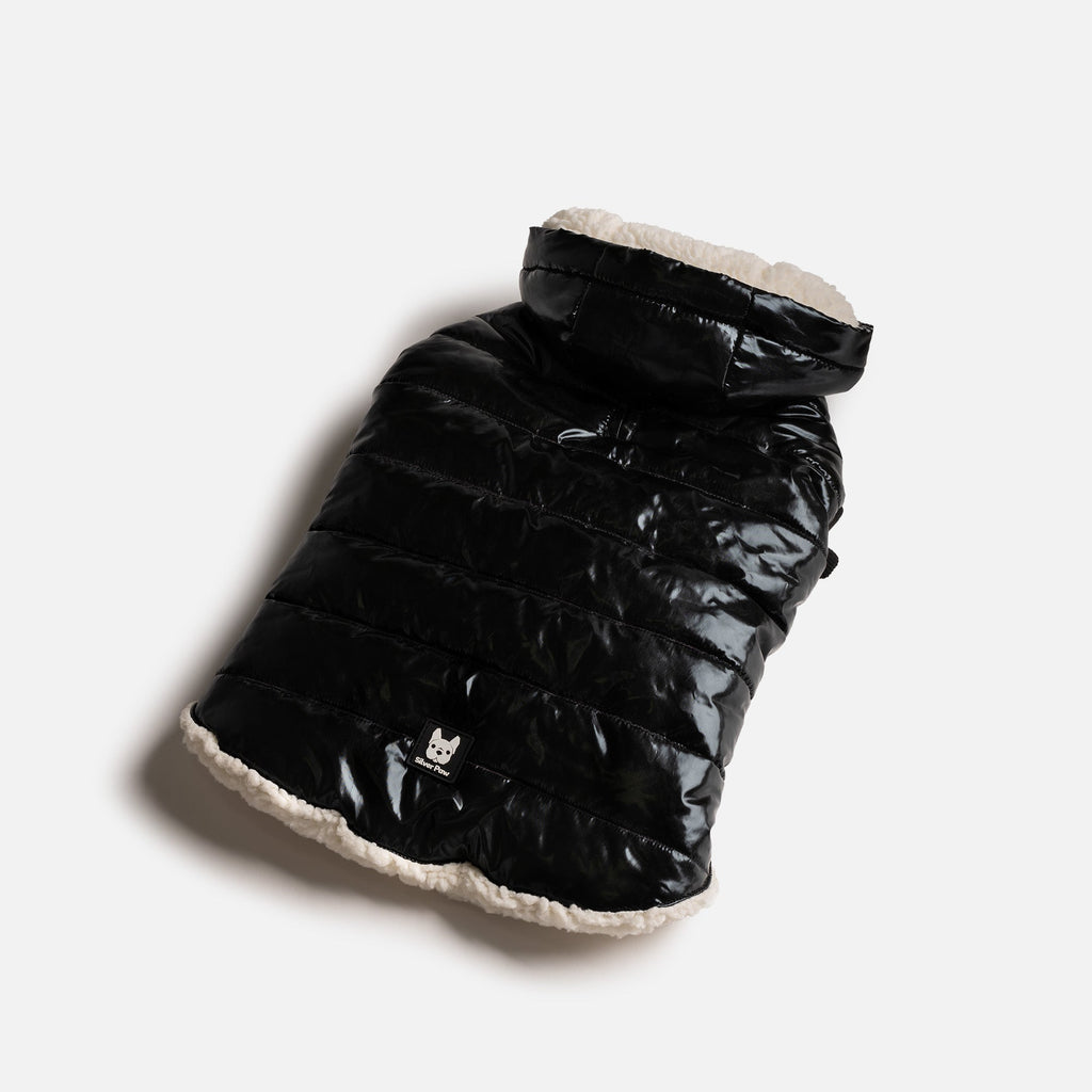 Emma Dog Jacket – Shiny Black Water-Resistant Winter Coat with