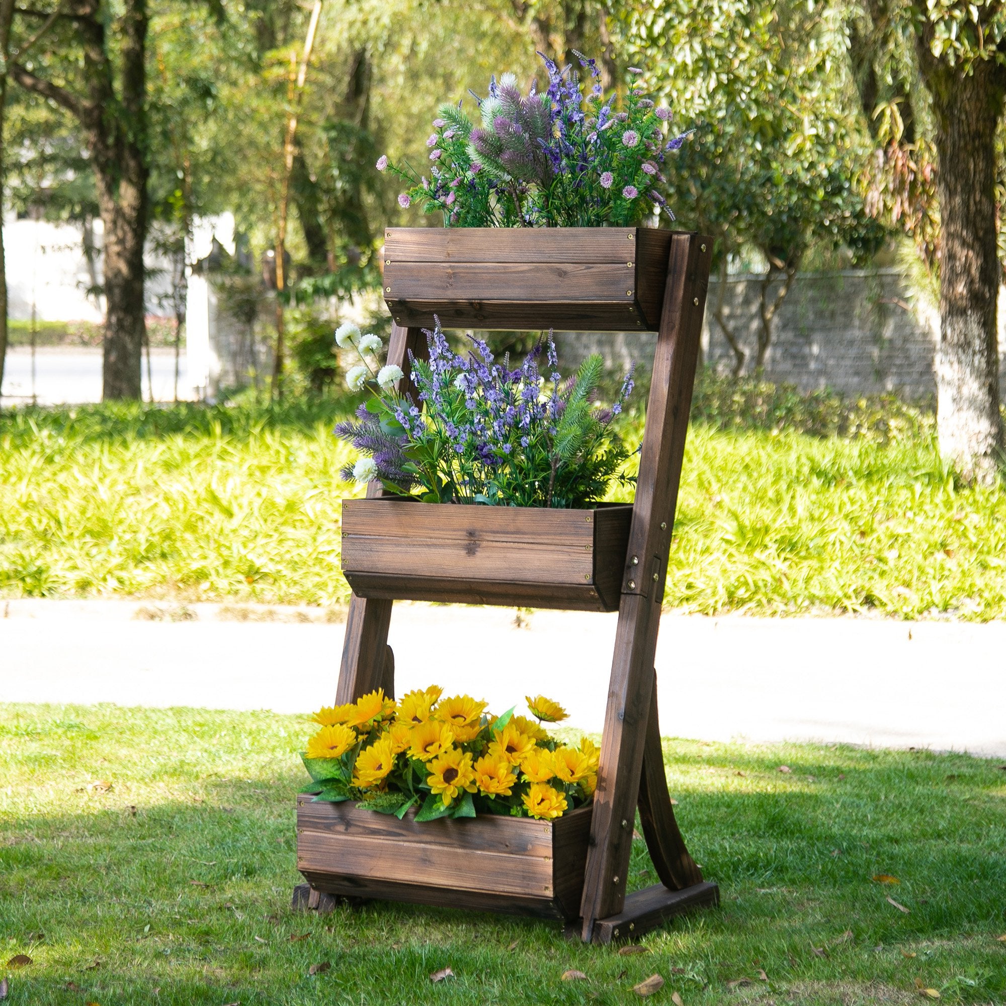 Outsunny 3-Tier Raised Garden Bed Outdoor Vertical Freestanding Wooden