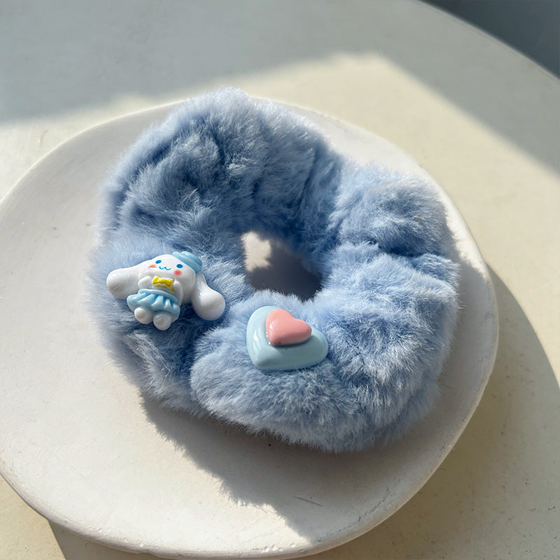 Blue & White Cute Big-Eared Dog Plush Hair Tie