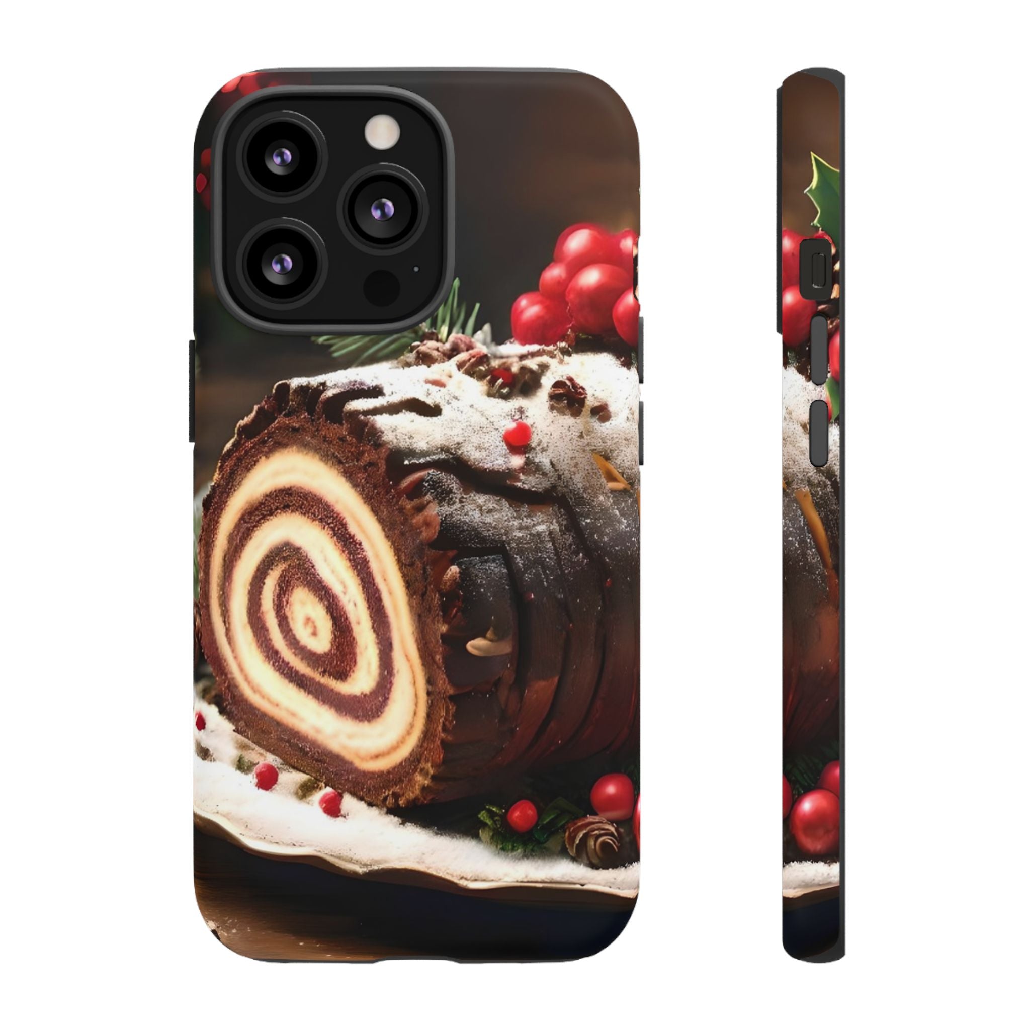 Festive Phone Case with Yule Log Design, Winter Holiday Gift, Cute Case for Snowy Days, Cozy Vibes Decor, Merry Christmas Decor