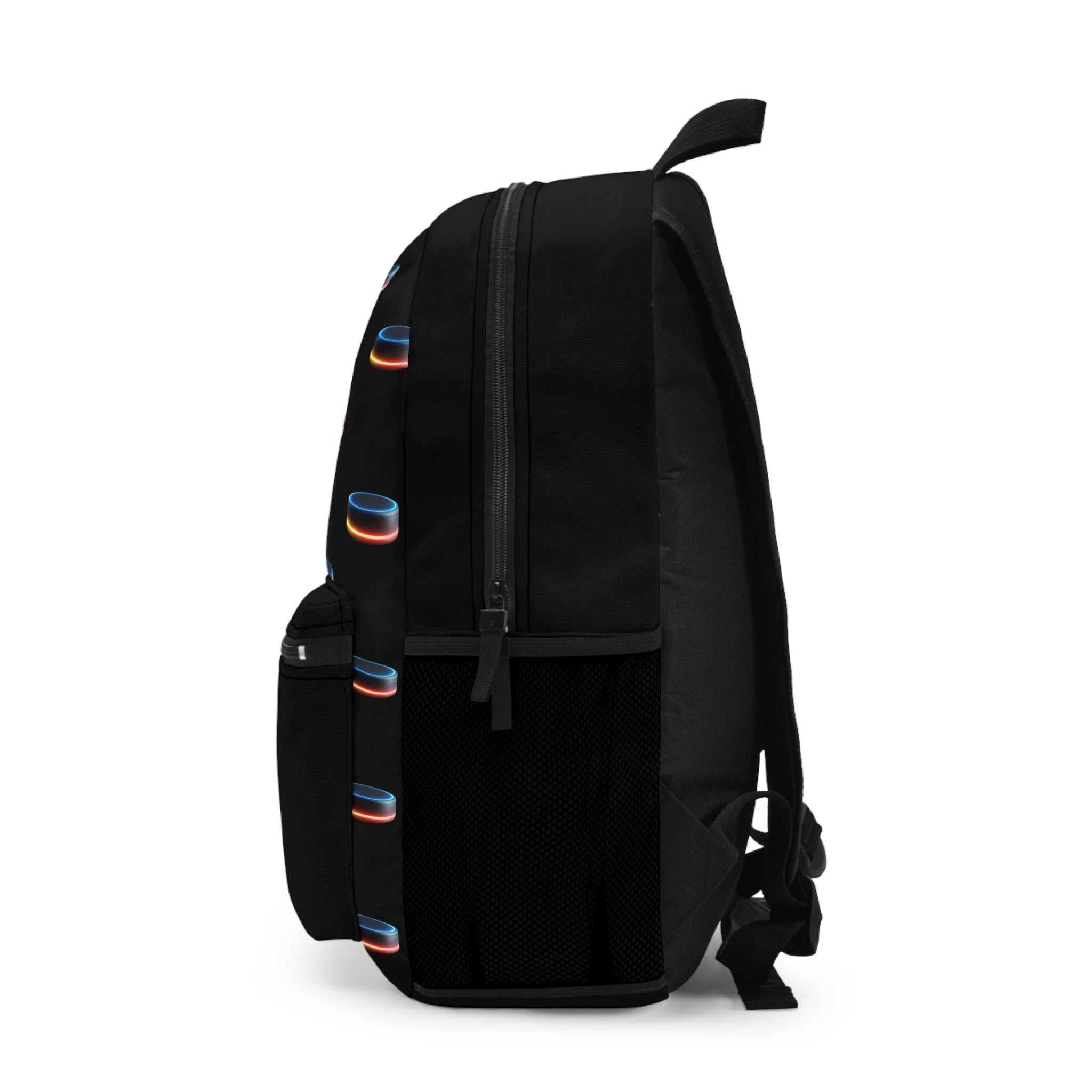 Neon Hockey Player and Puck Print, Black Backpack