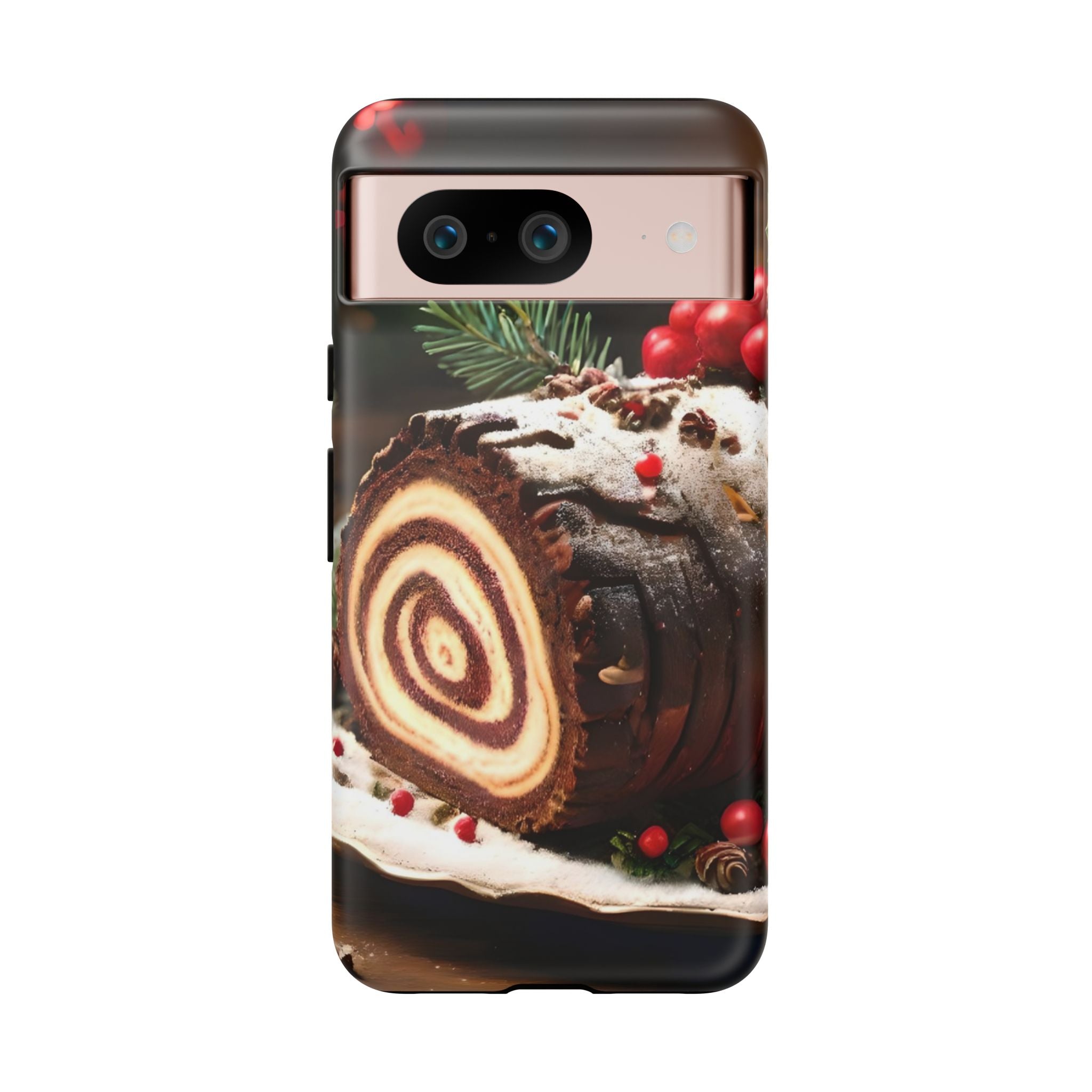 Festive Phone Case with Yule Log Design, Winter Holiday Gift, Cute Case for Snowy Days, Cozy Vibes Decor, Merry Christmas Decor