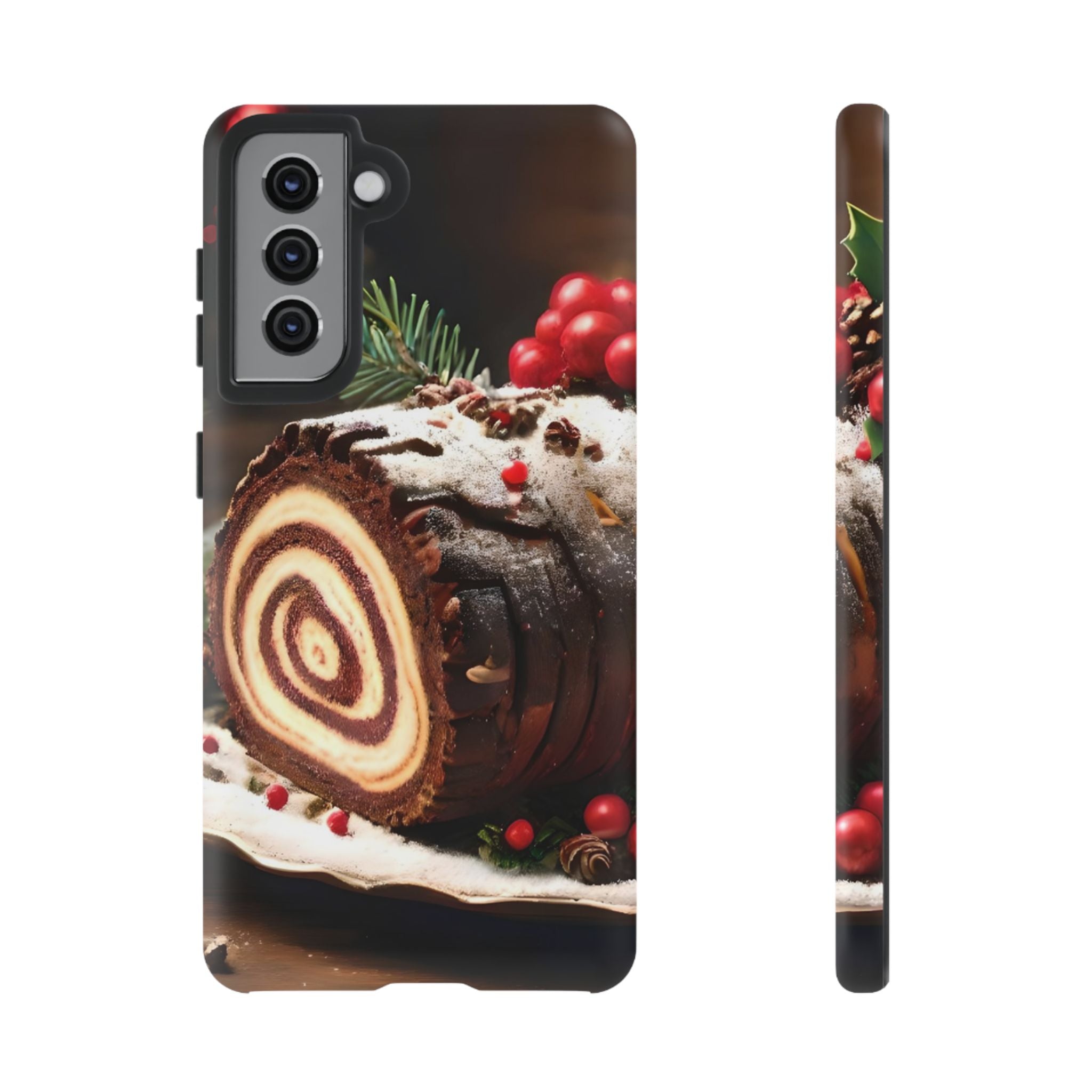 Festive Phone Case with Yule Log Design, Winter Holiday Gift, Cute Case for Snowy Days, Cozy Vibes Decor, Merry Christmas Decor