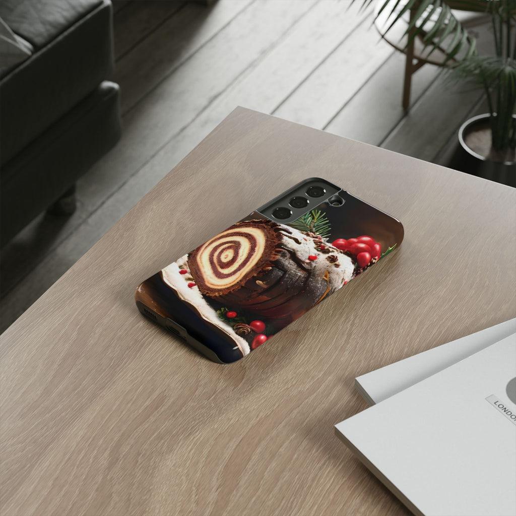 Festive Phone Case with Yule Log Design