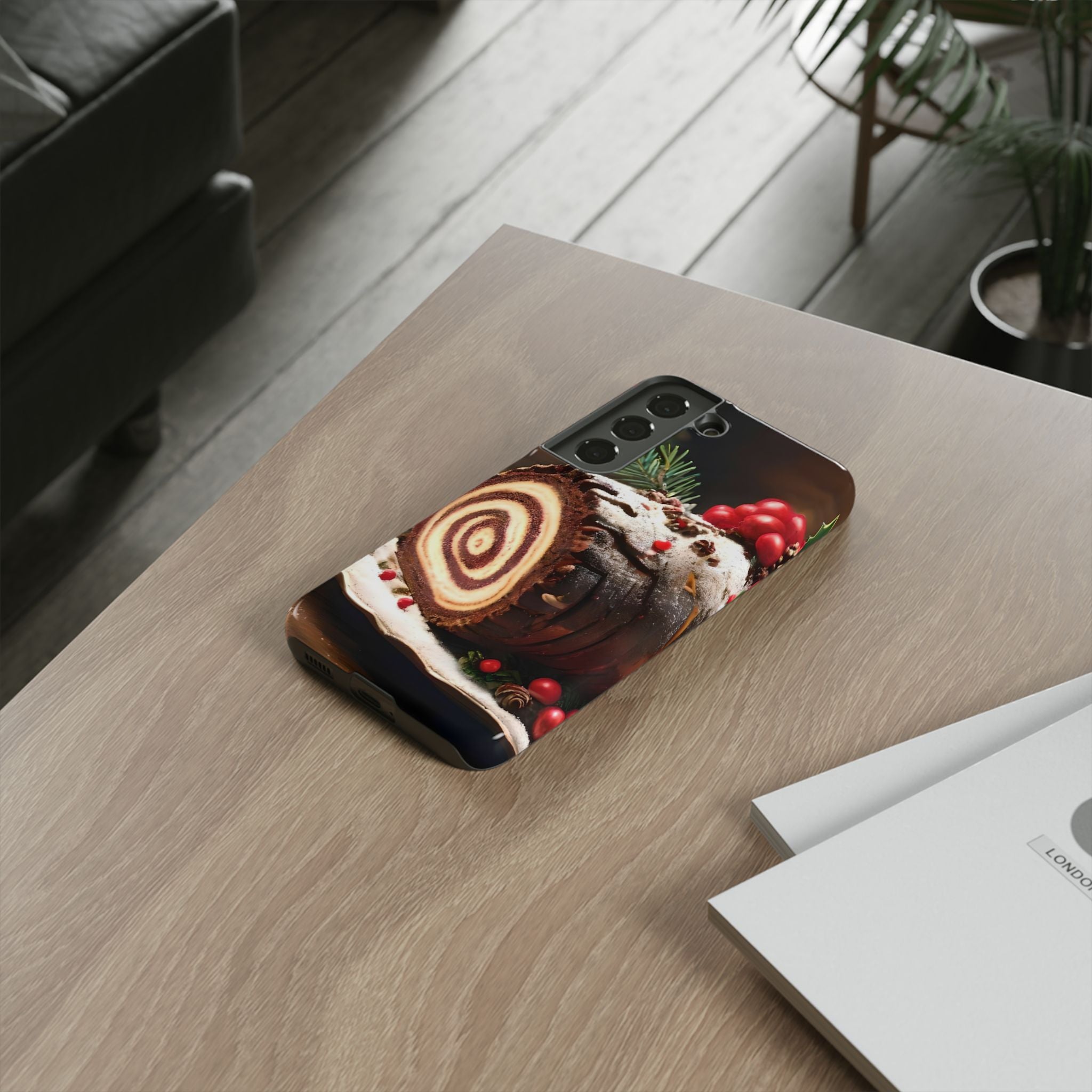 Festive Phone Case with Yule Log Design