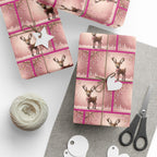 Pink Reindeer Holiday Scene, Christmas Gift Wrap Paper