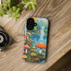 Coque de téléphone champignon avec scène de nature vibrante