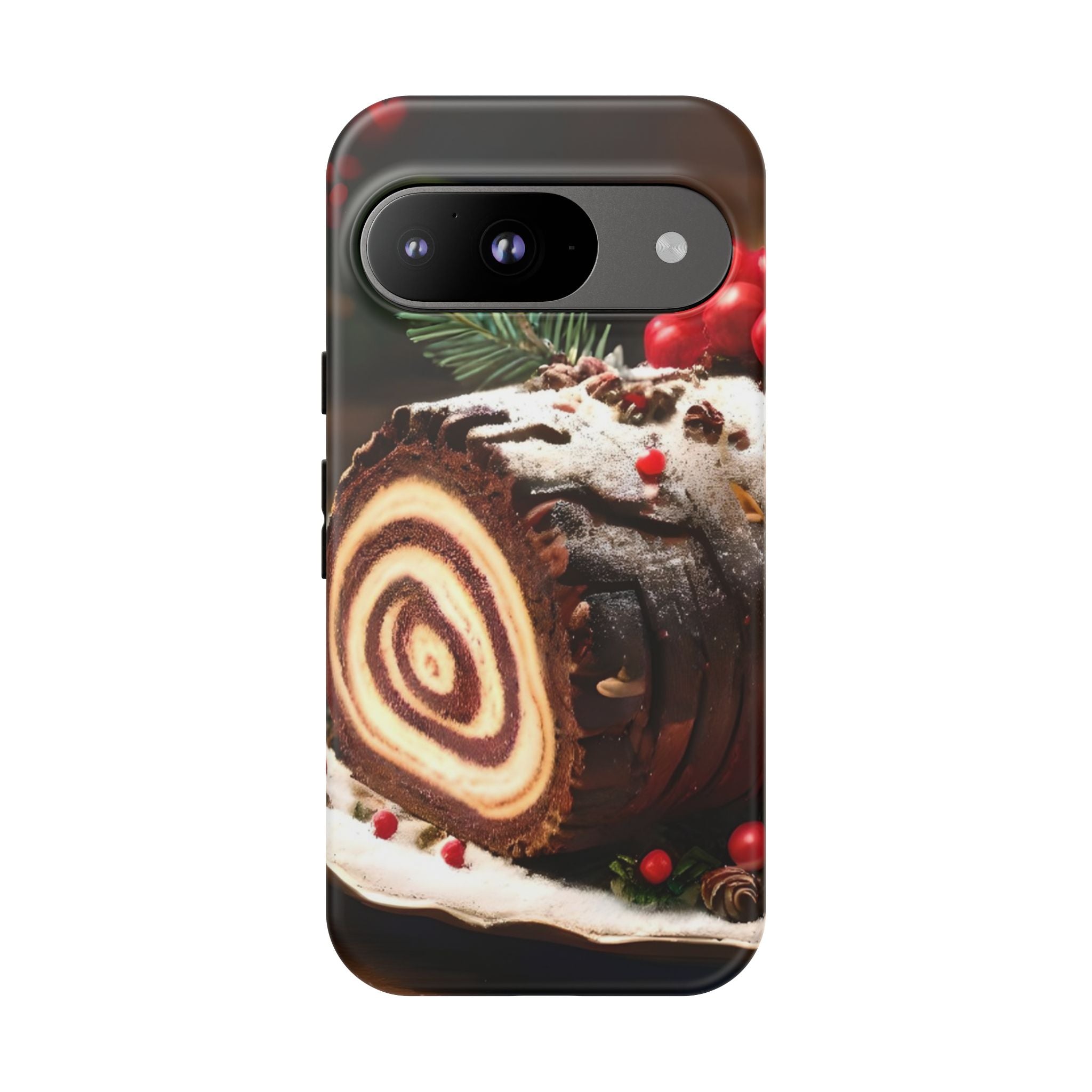 Festive Phone Case with Yule Log Design, Winter Holiday Gift, Cute Case for Snowy Days, Cozy Vibes Decor, Merry Christmas Decor