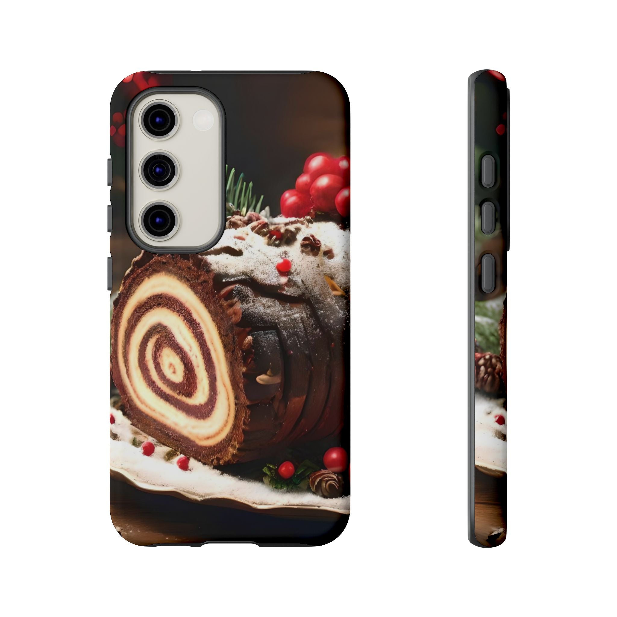 Festive Phone Case with Yule Log Design, Winter Holiday Gift, Cute Case for Snowy Days, Cozy Vibes Decor, Merry Christmas Decor