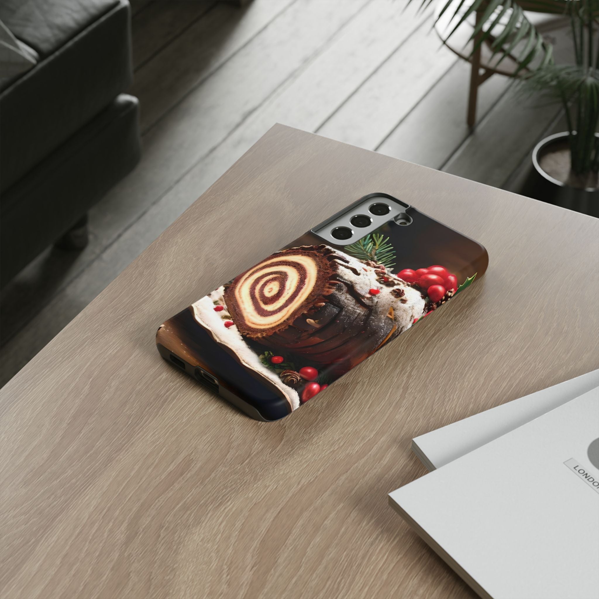 Festive Phone Case with Yule Log Design