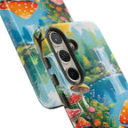 Coque de téléphone champignon avec scène de nature vibrante