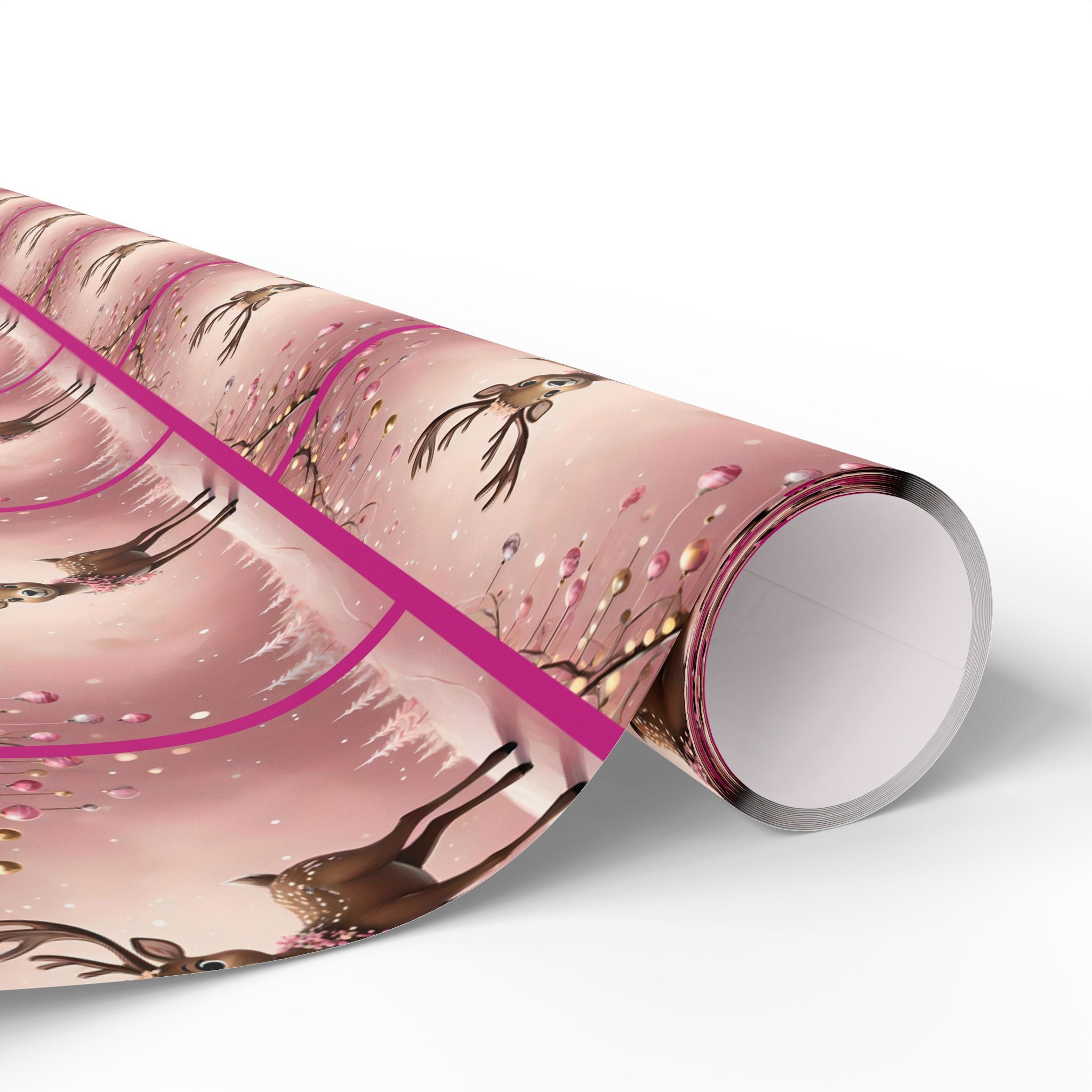 Pink Reindeer Holiday Scene, Christmas Gift Wrap Paper