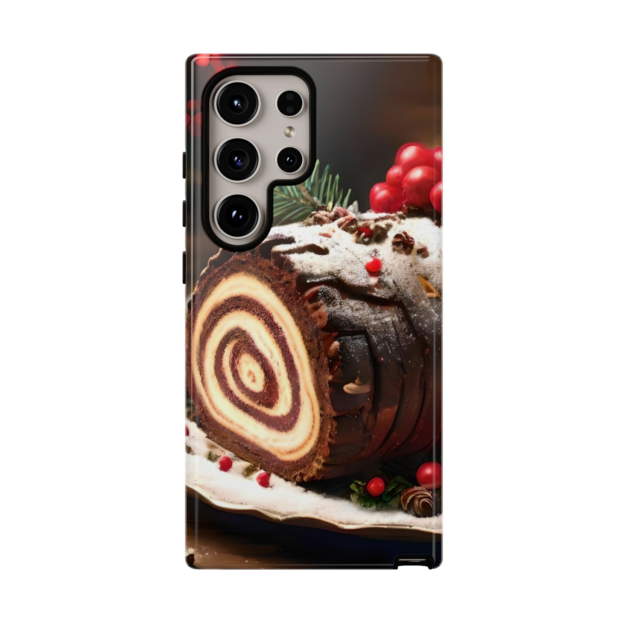 Festive Phone Case with Yule Log Design, Winter Holiday Gift, Cute Case for Snowy Days, Cozy Vibes Decor, Merry Christmas Decor