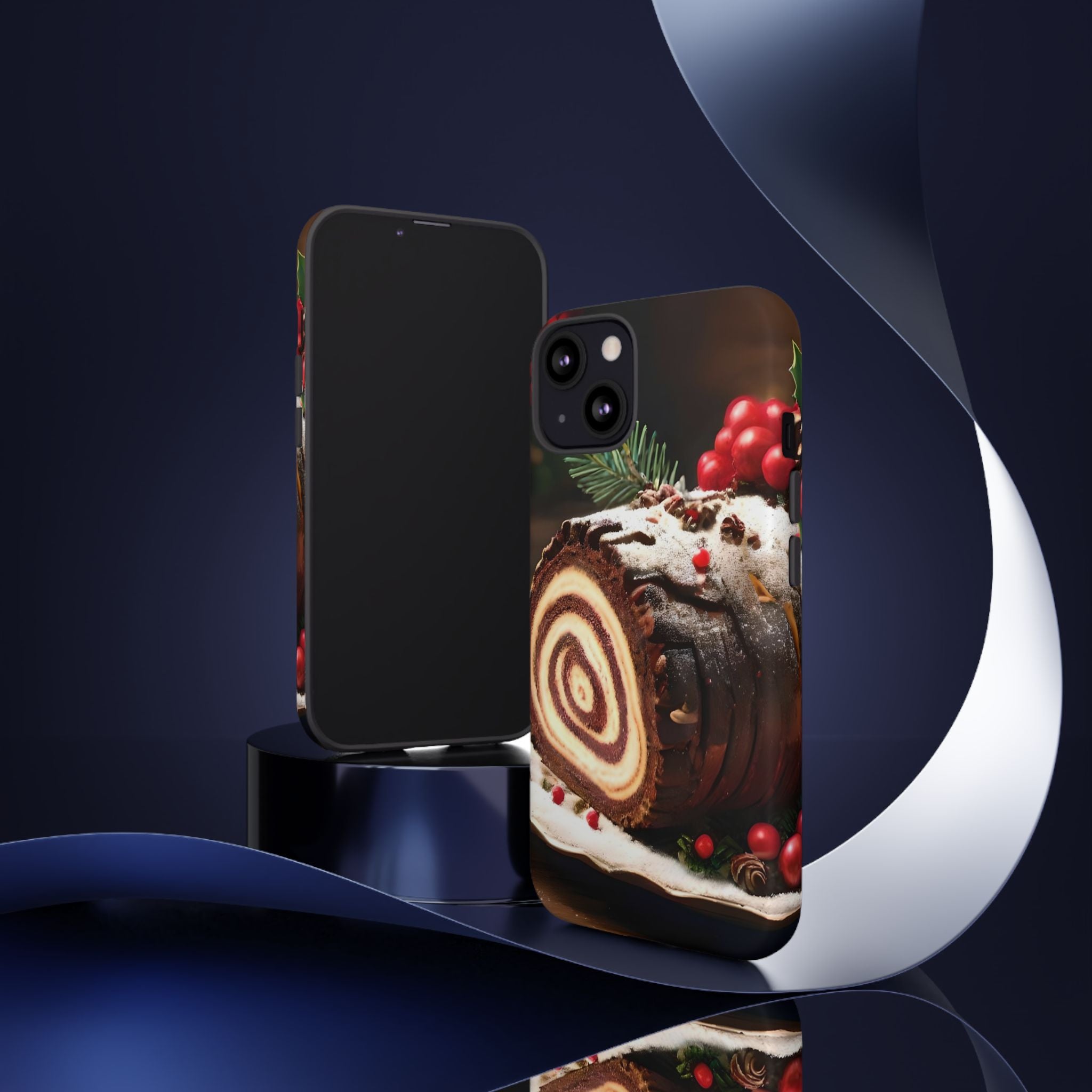 Festive Phone Case with Yule Log Design, Winter Holiday Gift, Cute Case for Snowy Days, Cozy Vibes Decor, Merry Christmas Decor