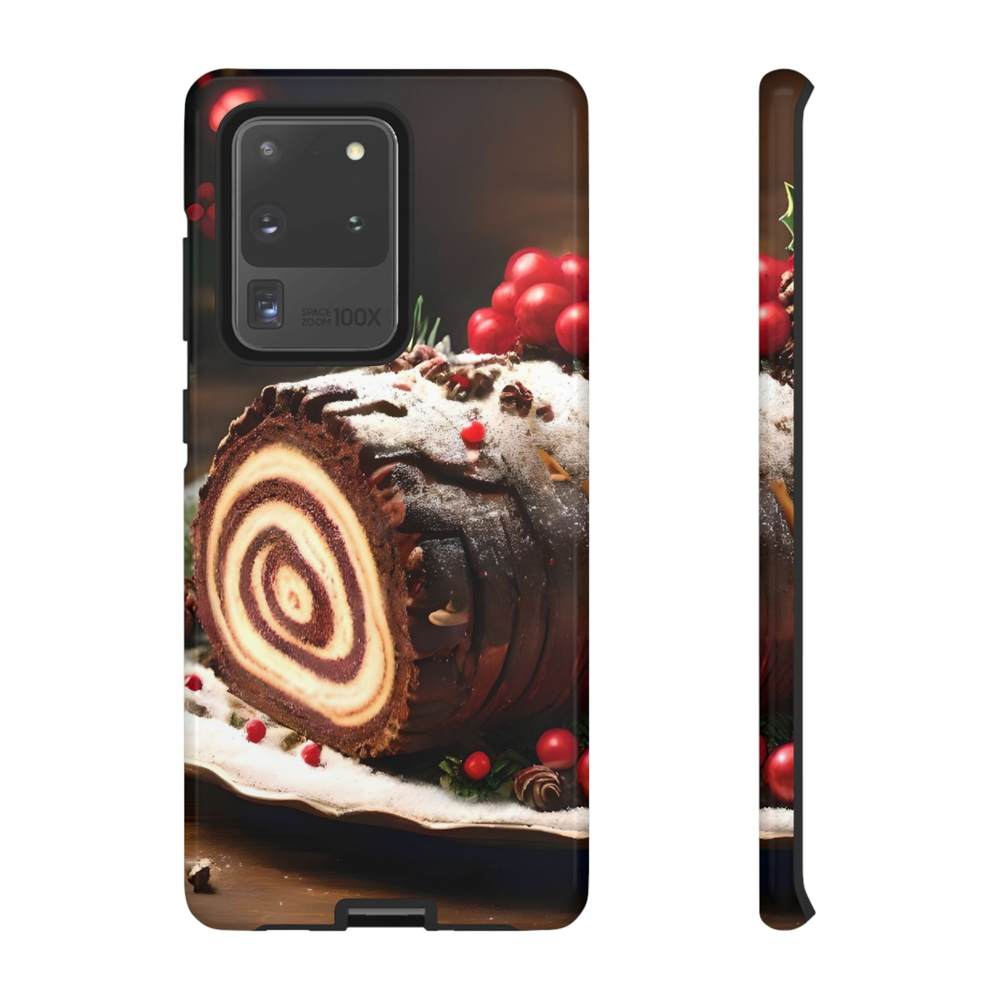 Festive Phone Case with Yule Log Design, Winter Holiday Gift, Cute Case for Snowy Days, Cozy Vibes Decor, Merry Christmas Decor