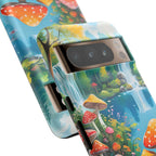 Coque de téléphone champignon avec scène de nature vibrante