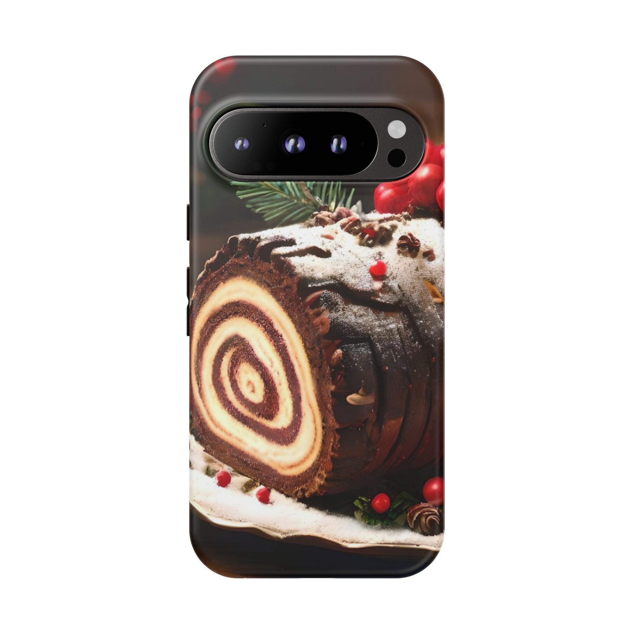 Festive Phone Case with Yule Log Design, Winter Holiday Gift, Cute Case for Snowy Days, Cozy Vibes Decor, Merry Christmas Decor