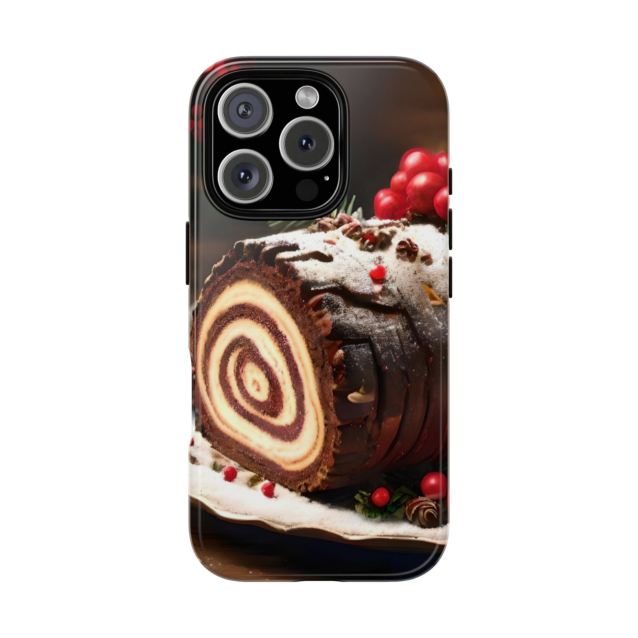 Festive Phone Case with Yule Log Design, Winter Holiday Gift, Cute Case for Snowy Days, Cozy Vibes Decor, Merry Christmas Decor