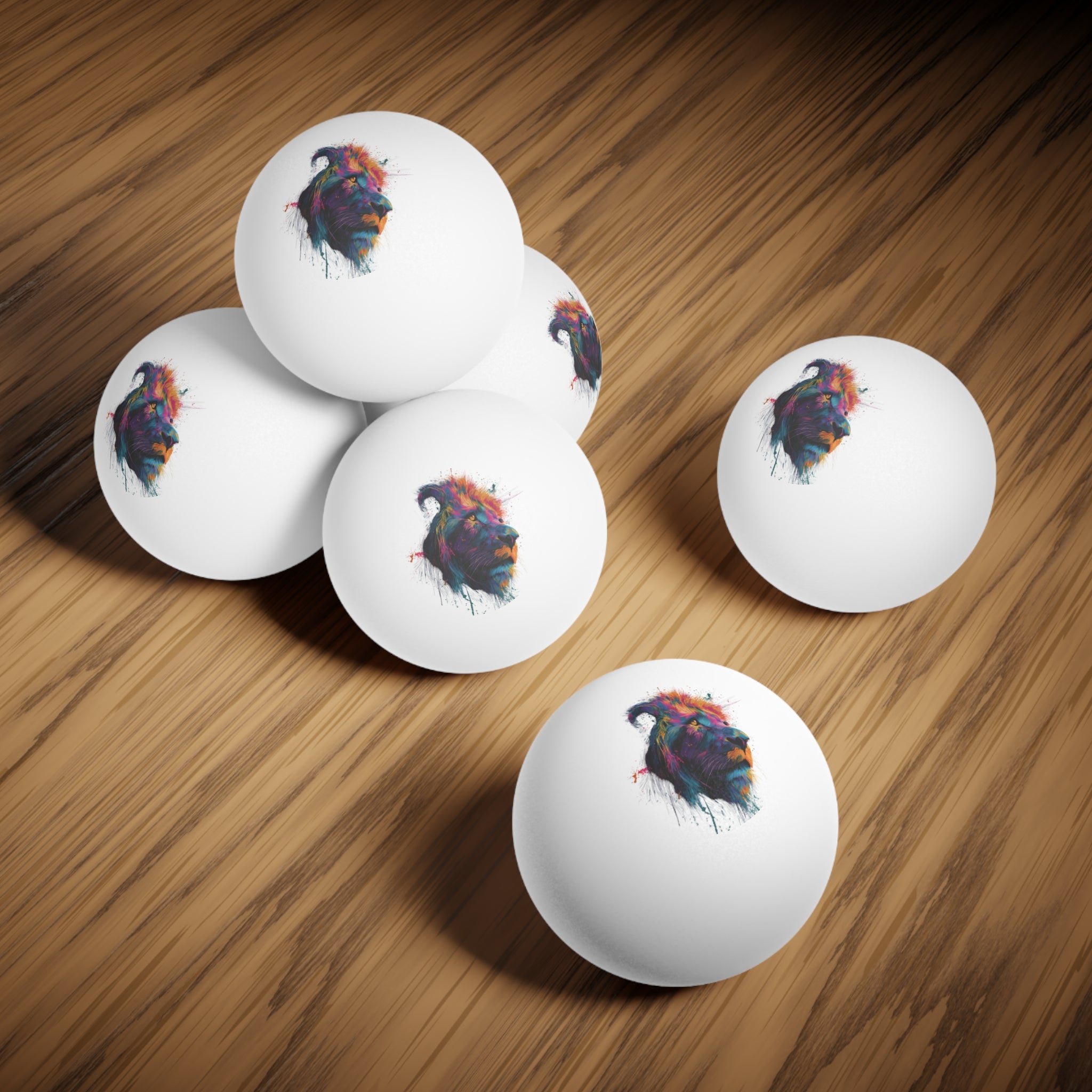 Colorful Lion Head Print, 6pcs Ping Pong Balls Set