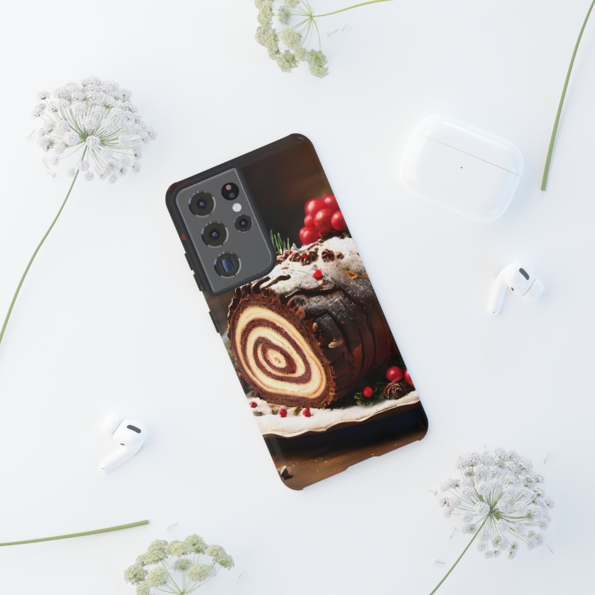Festive Phone Case with Yule Log Design