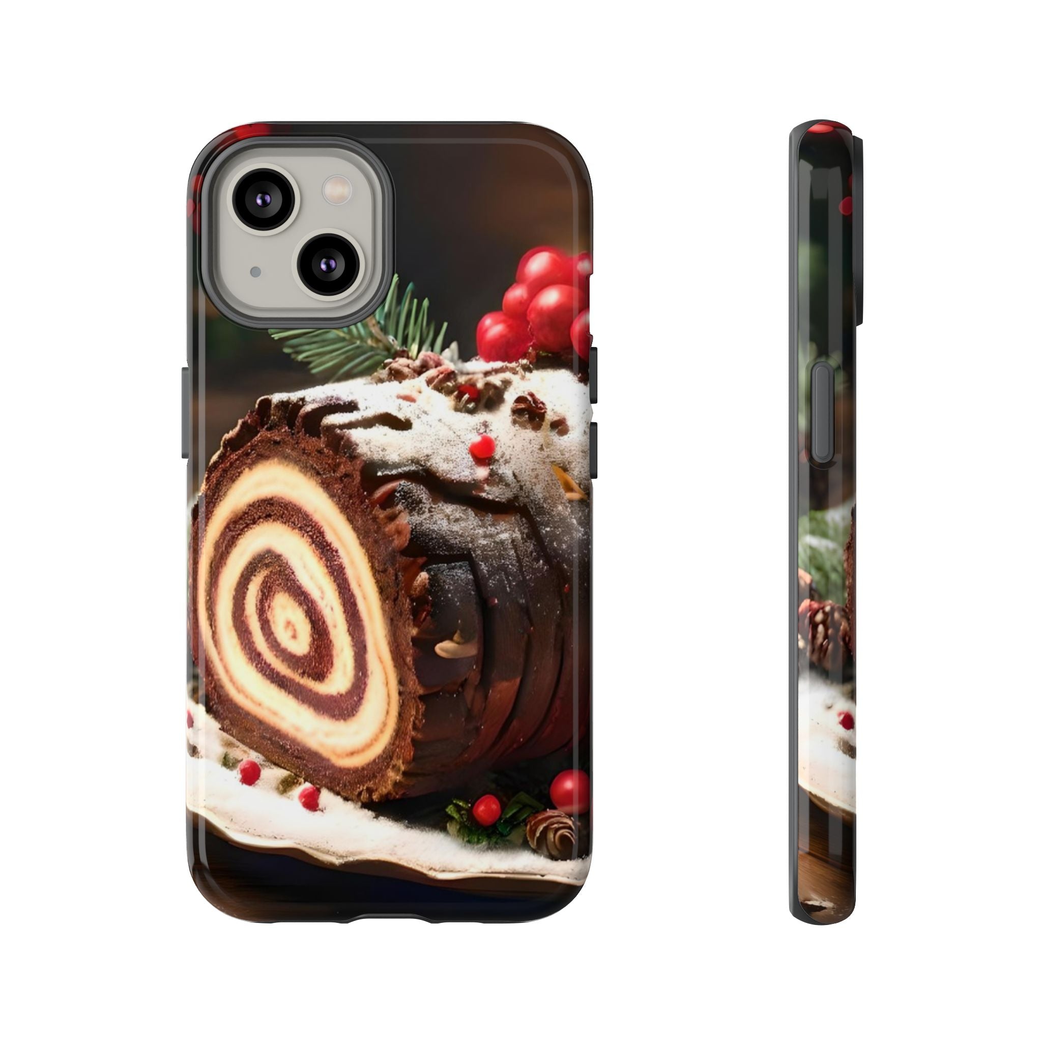 Festive Phone Case with Yule Log Design, Winter Holiday Gift, Cute Case for Snowy Days, Cozy Vibes Decor, Merry Christmas Decor
