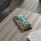 Coque de téléphone champignon avec scène de nature vibrante