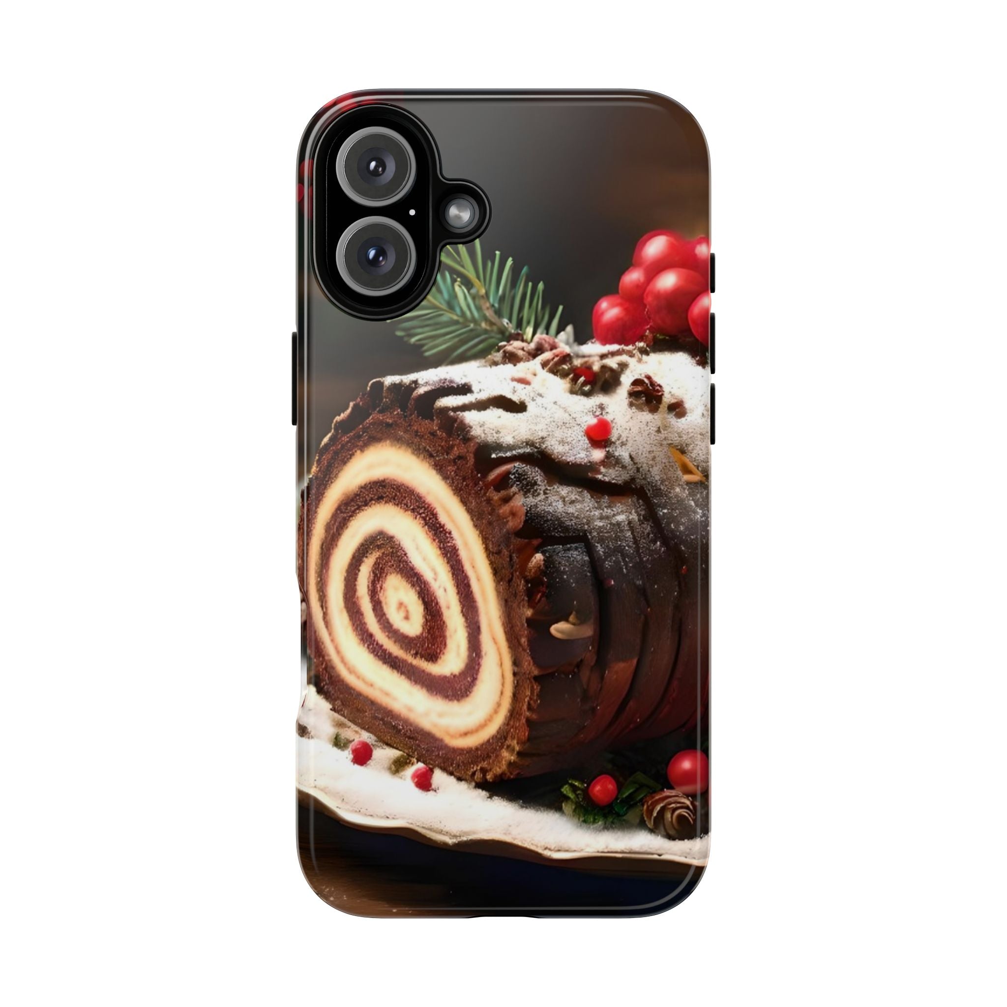 Festive Phone Case with Yule Log Design, Winter Holiday Gift, Cute Case for Snowy Days, Cozy Vibes Decor, Merry Christmas Decor