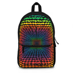 Rainbow Tunnel Optical Illusion Print, Black Backpack