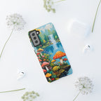 Coque de téléphone champignon avec scène de nature vibrante