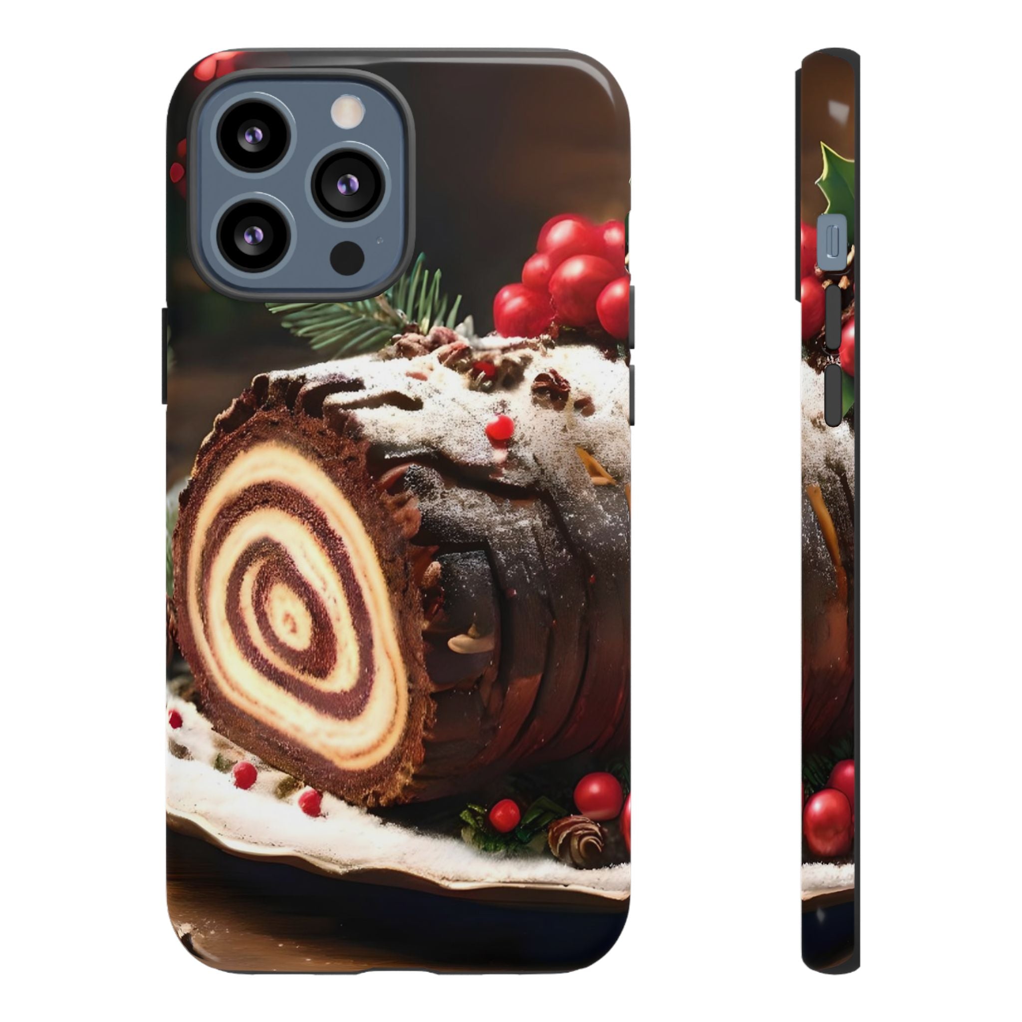 Festive Phone Case with Yule Log Design, Winter Holiday Gift, Cute Case for Snowy Days, Cozy Vibes Decor, Merry Christmas Decor