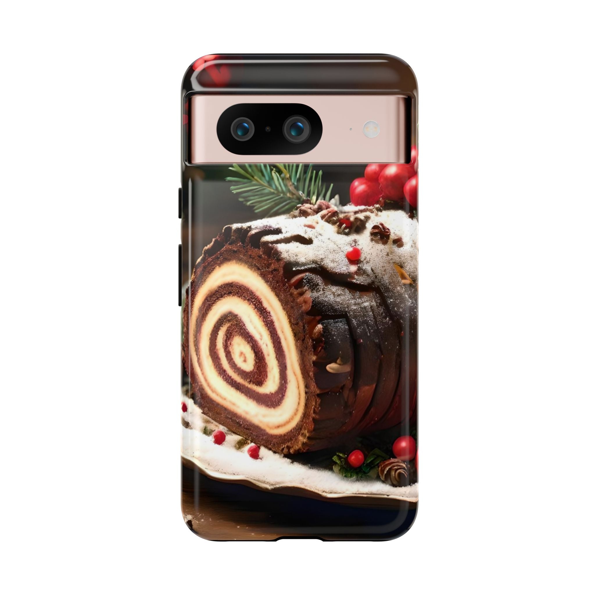 Festive Phone Case with Yule Log Design, Winter Holiday Gift, Cute Case for Snowy Days, Cozy Vibes Decor, Merry Christmas Decor