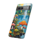 Coque de téléphone champignon avec scène de nature vibrante