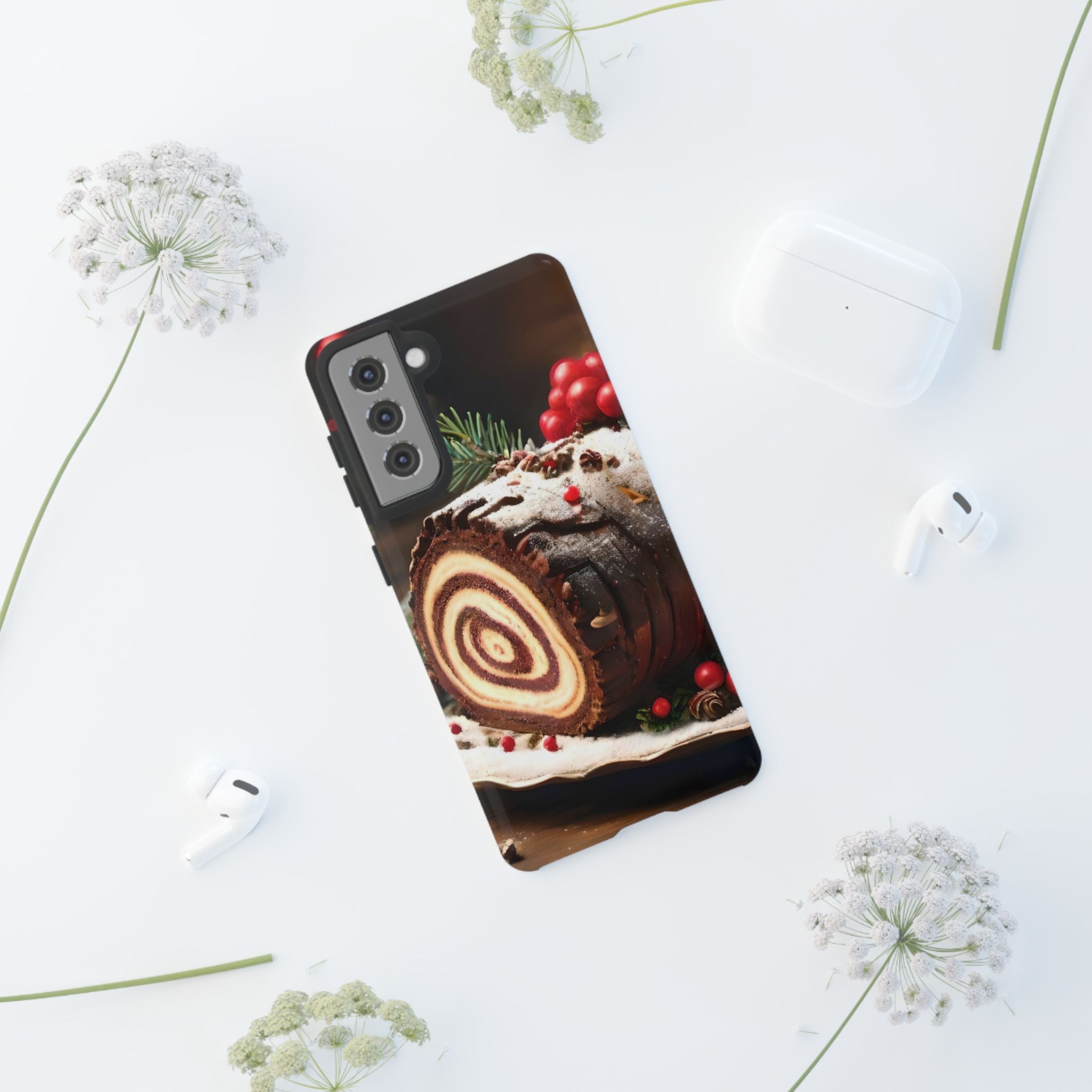 Festive Phone Case with Yule Log Design