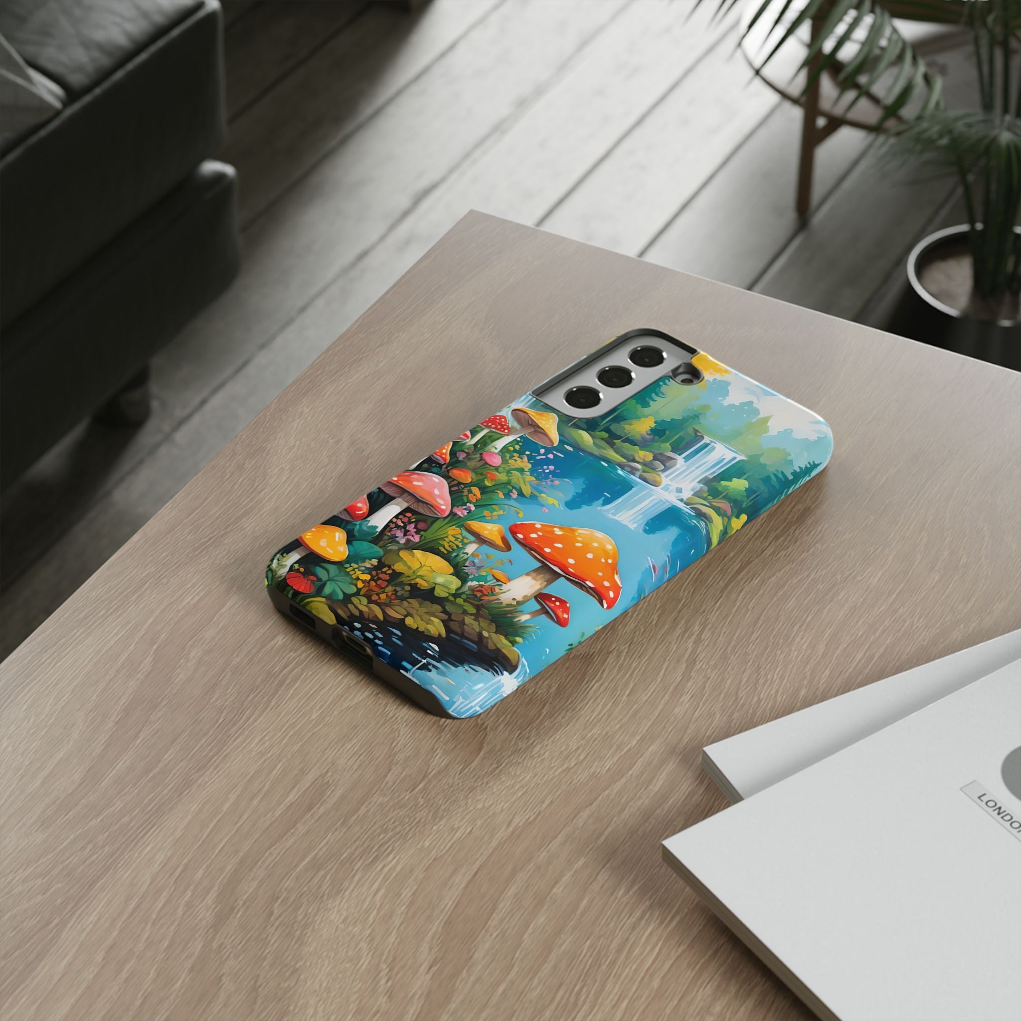 Mushroom Phone Case with Vibrant Nature Scene