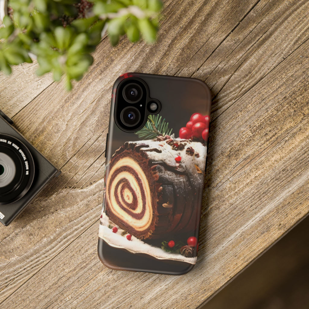 Festive Phone Case with Yule Log Design