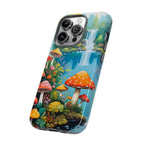 Coque de téléphone champignon avec scène de nature vibrante