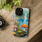 Coque de téléphone champignon avec scène de nature vibrante