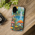 Coque de téléphone champignon avec scène de nature vibrante