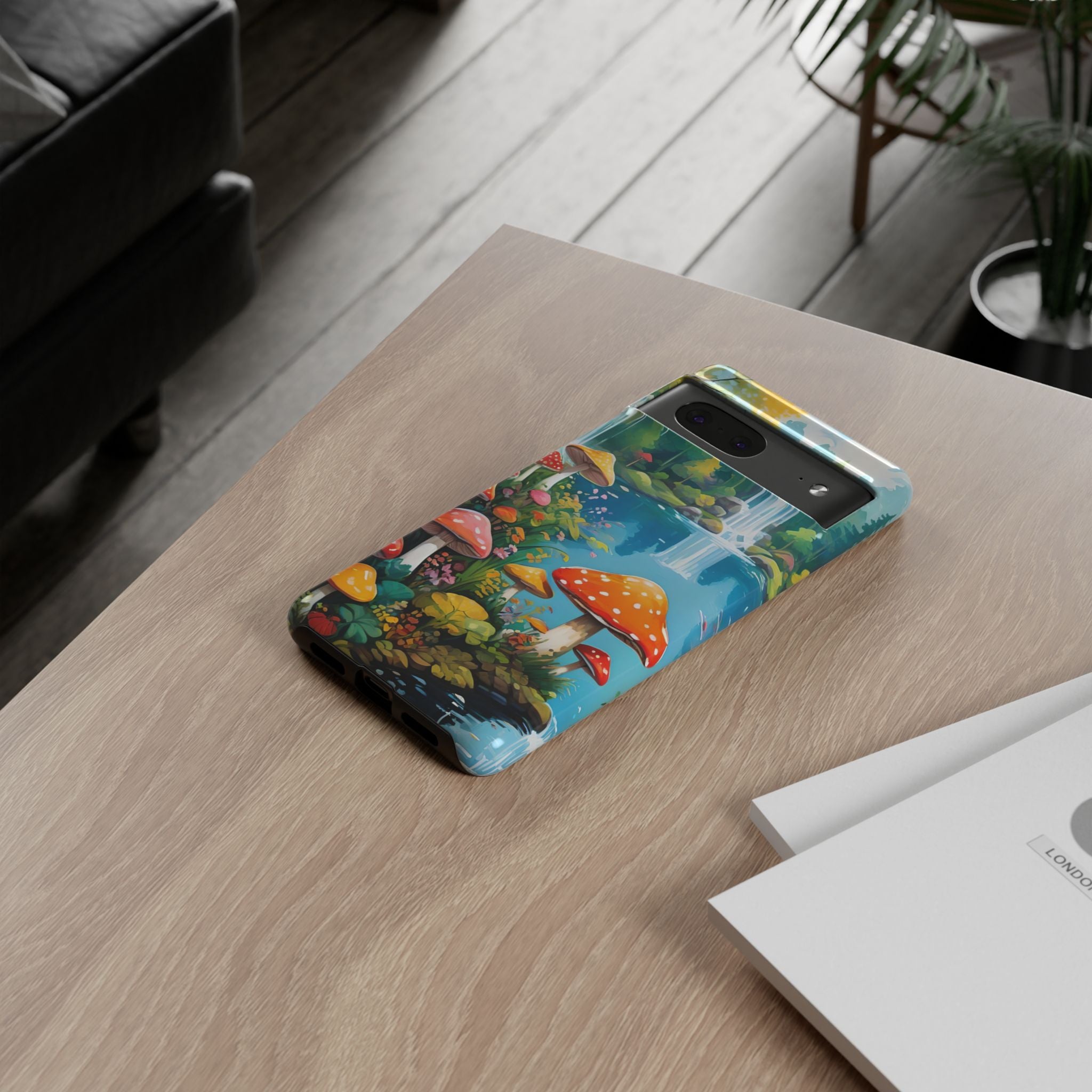 Mushroom Phone Case with Vibrant Nature Scene
