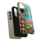 Coque de téléphone champignon avec scène de nature vibrante