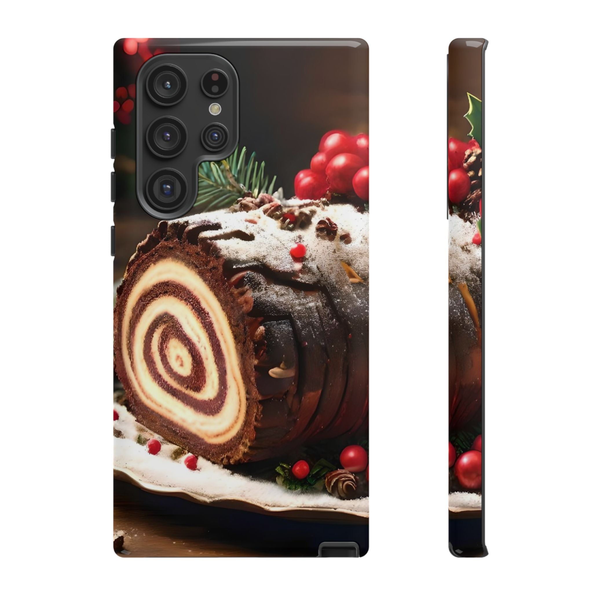 Festive Phone Case with Yule Log Design, Winter Holiday Gift, Cute Case for Snowy Days, Cozy Vibes Decor, Merry Christmas Decor