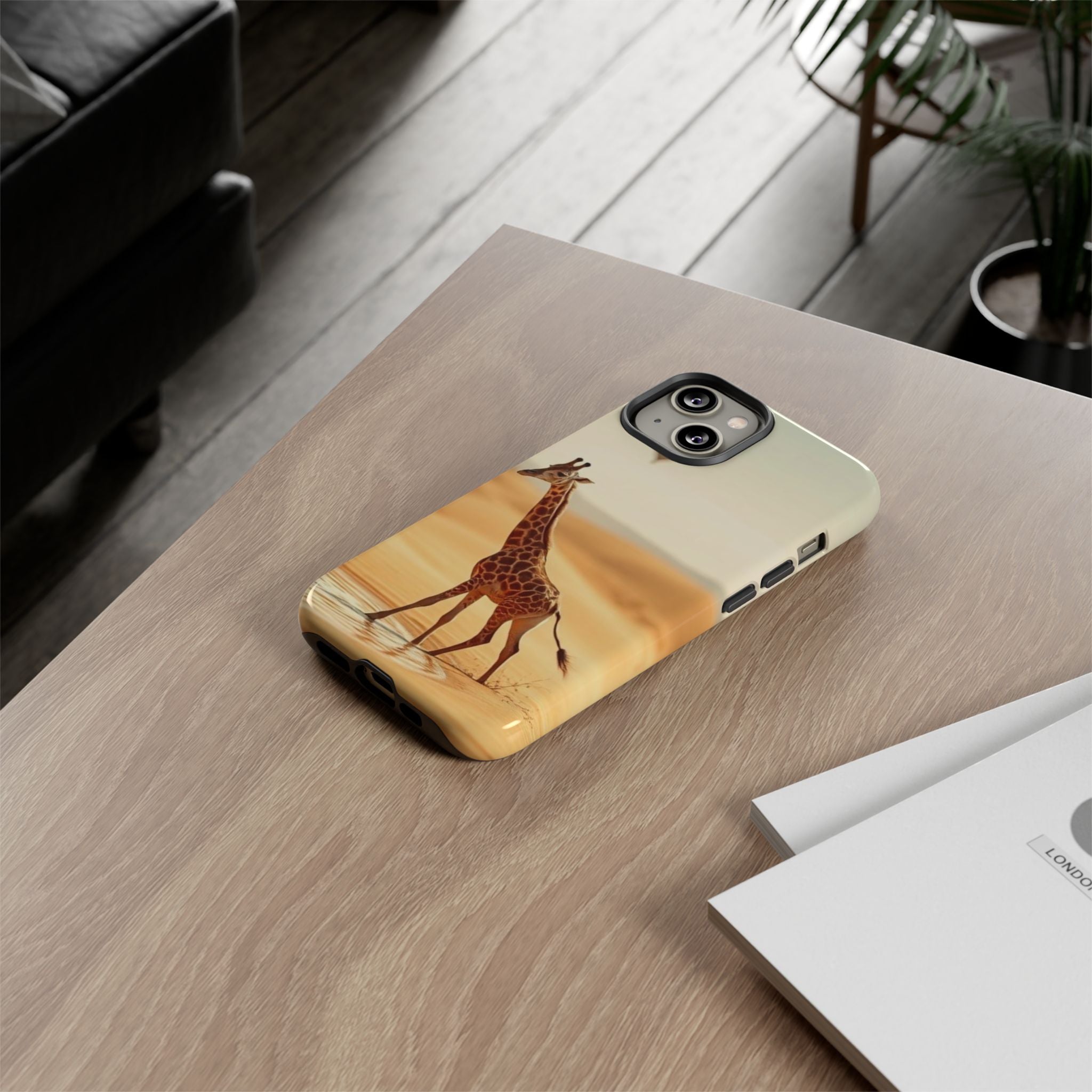 Giraffe Desert Scene, Phone Case