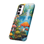 Coque de téléphone champignon avec scène de nature vibrante