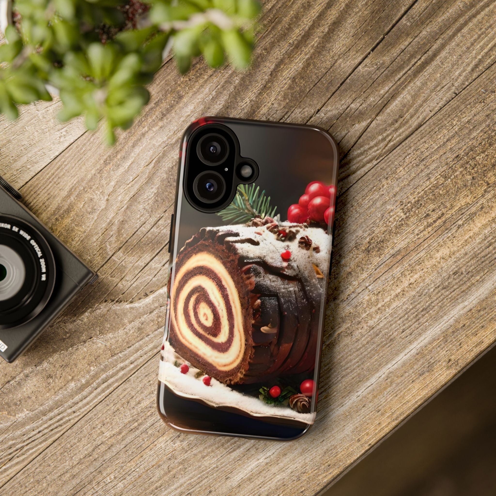 Festive Phone Case with Yule Log Design