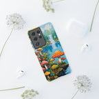 Coque de téléphone champignon avec scène de nature vibrante