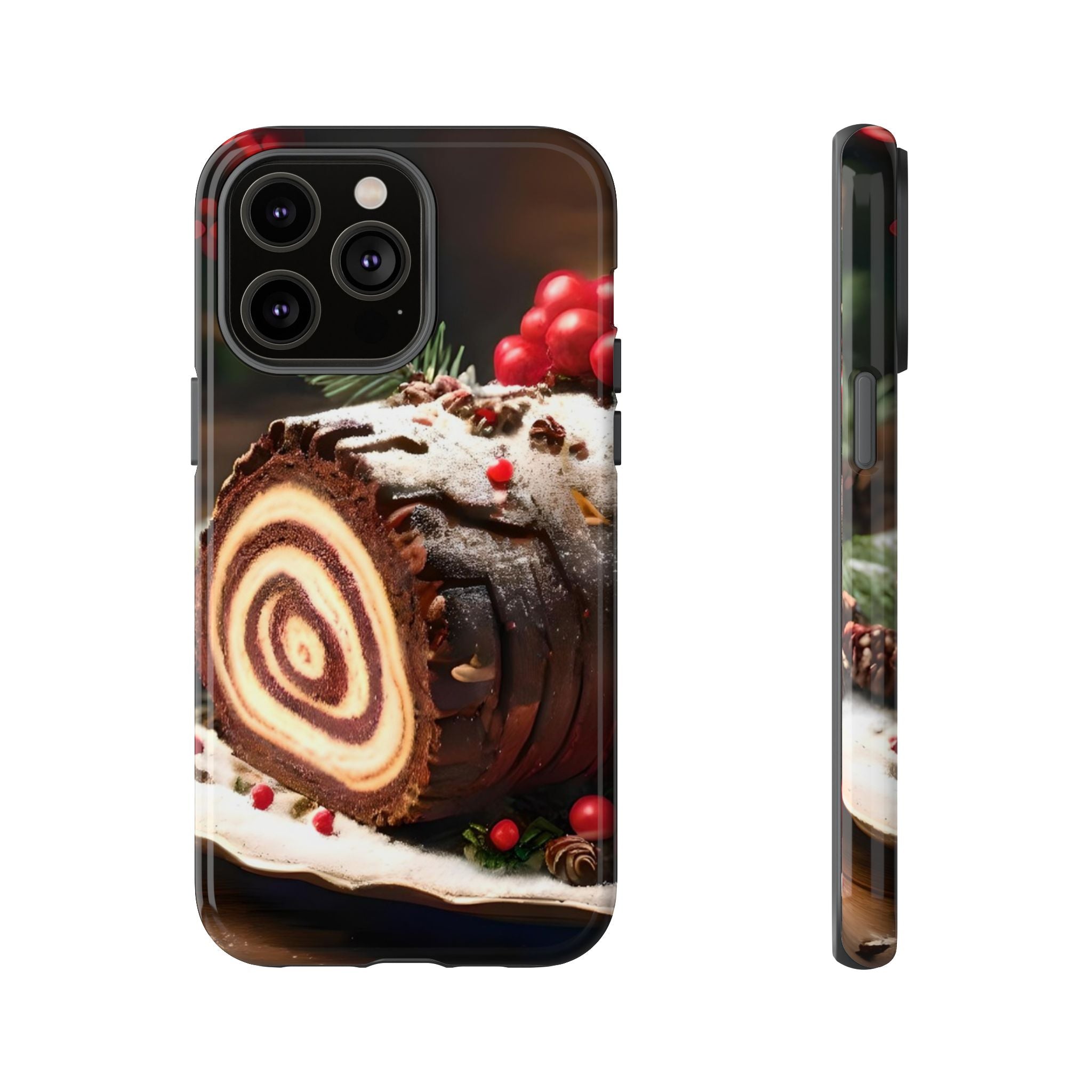 Festive Phone Case with Yule Log Design, Winter Holiday Gift, Cute Case for Snowy Days, Cozy Vibes Decor, Merry Christmas Decor