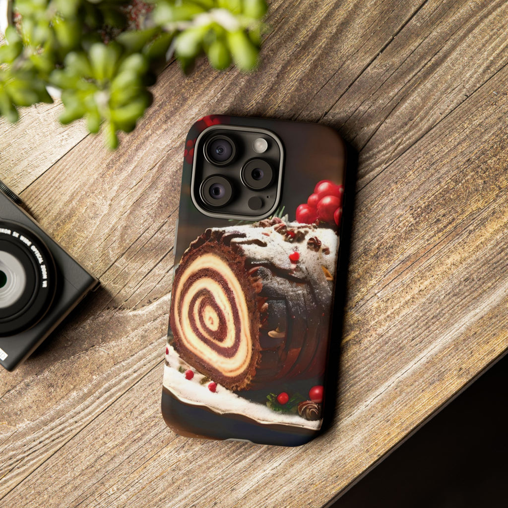 Festive Phone Case with Yule Log Design