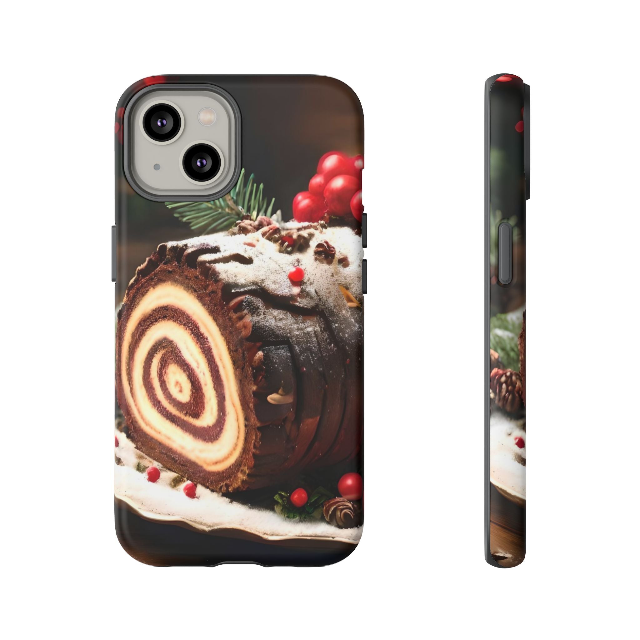 Festive Phone Case with Yule Log Design, Winter Holiday Gift, Cute Case for Snowy Days, Cozy Vibes Decor, Merry Christmas Decor